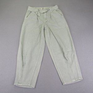 Free People Jeans Women 26 Green Paloma Slouchy Tapered Belted Pleated High Rise